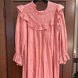 Doen Pink Ruffled Long Sleeve Dress with waist tie size medium
